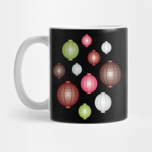 Lanterns | Mid Autumn Festival | Maroon Pink Green | Black Mug